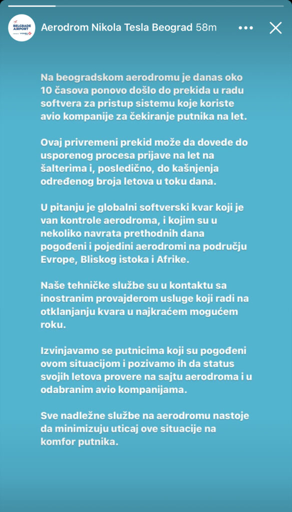 ZVANIČNO SAOPŠTENJE! “Na beogradskom aerodromu “Nikola Tesla” je danas oko 10 časova…” ZVANIČNO SAOPŠTENJE! “Na beogradskom aerodromu “Nikola Tesla” je danas oko 10 časova…”