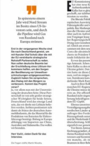 INTERVJU PREDSEDNIKA SRBIJE ZA NEMAČKI HANDELSBLAT