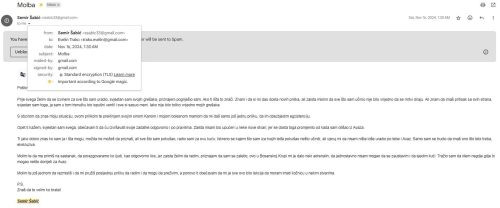 Printscreen e-maila koji je Slobodnoj Bosni poslao Evelin Trako