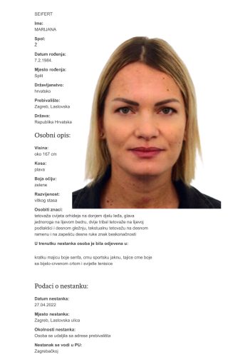 Foto: Nestali.gov.hr: Marijana Seifert