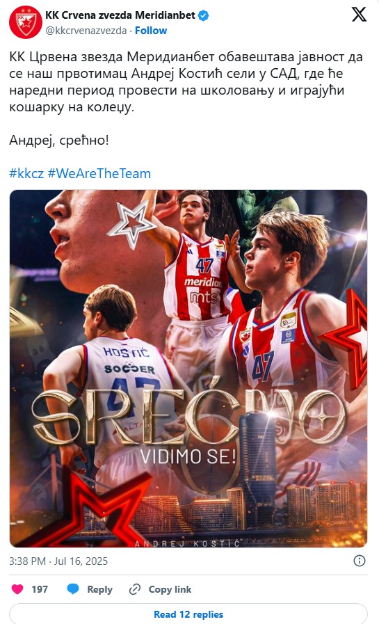 Andrej Kostić otišao u SAD