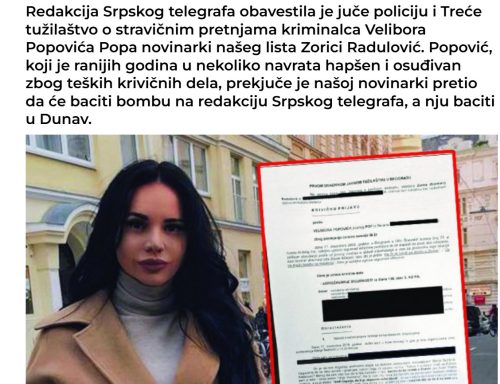 Zorica Radulović krivična prijava protiv Velibora Popovića Popa foto: printscreen/srpski telegraf