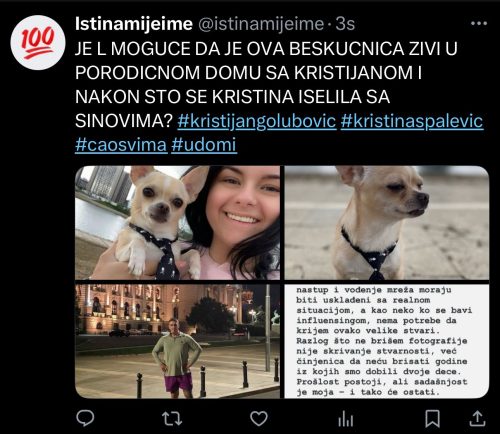 Twitter printscreen/X:istinamijeima Kristijan Kristina