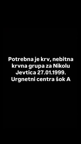 HITNO: Potrebna krv za Nikolu Jevtića koji se bori za život nakon saobraćajne nesreće